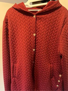 Quilted Hooded Button-Front Jacket - Deep Red